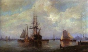 Abendstimmung Im Hafen Von Amsterdam by Jan Van Der Linde