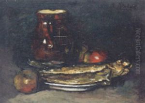 Stilleben Mit Buckling, Apfeln Und Henkelkrug