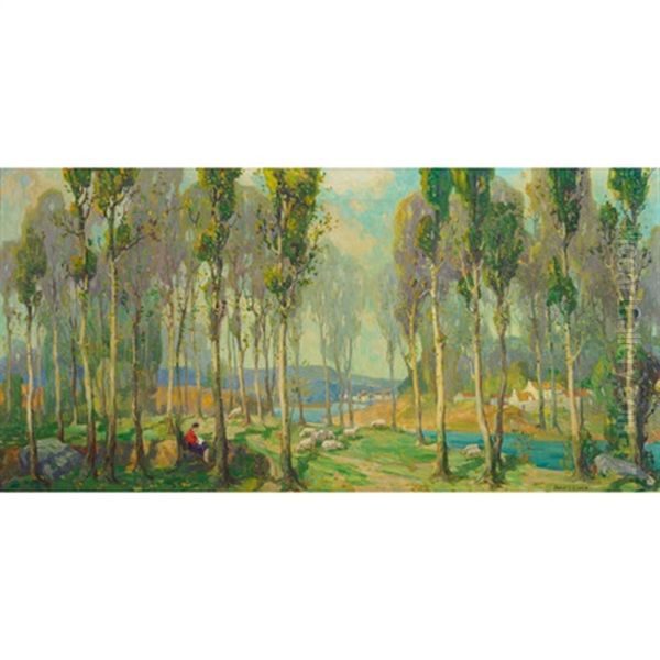 Pastoral With Woman Guarding Sheep - view 1