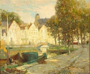 Canal Scene With Dappled Sunlight by Ossip Leonovitch Linde