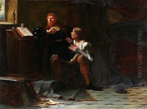 Christian Ii. Queen Elisabeth Praying Christian Ii Of Denmark For Saving The Life Of Torben Oxe - view 1