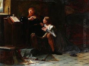 Queen Elisabeth Praying Christian Ii Of Denmark For Saving The Life Of Torben Oxe by Hans Peter Lindeburg