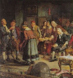 Ludvig Holberg Indstuderer En Scene Fra Erasmus Montanus Pa Den Gamle Skueplads