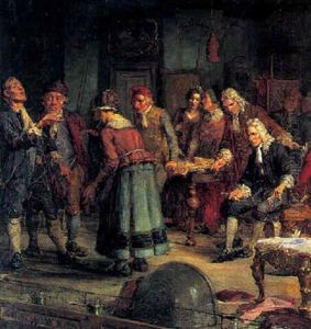 Ludvig Holberg Indstuderer En Scene Fra Erasmus Montanus Pa "den Gamle Skueplads"
