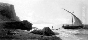 Italienische Kuste Mit Fischerboot by Karl August Lindemann-Frommel