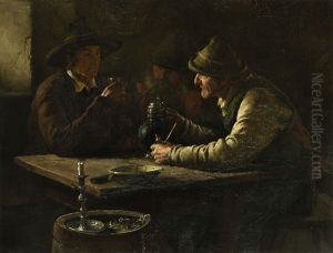 Drei Bauern Am Wirtshaustisch by Hermann Lindenschmit