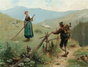 Begegnung Auf Der Alm by Hermann Lindenschmit