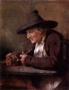Alter Zechter Besinnlich Am Tisch Vor Einem Bierglas Sitzend