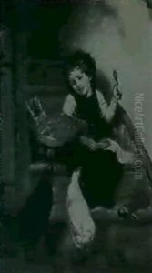 Kleines Madchen Mit Huhnern, Die Ihr Aus Dem Napf Fressen   Wollen by Ludwig Lindenschmit