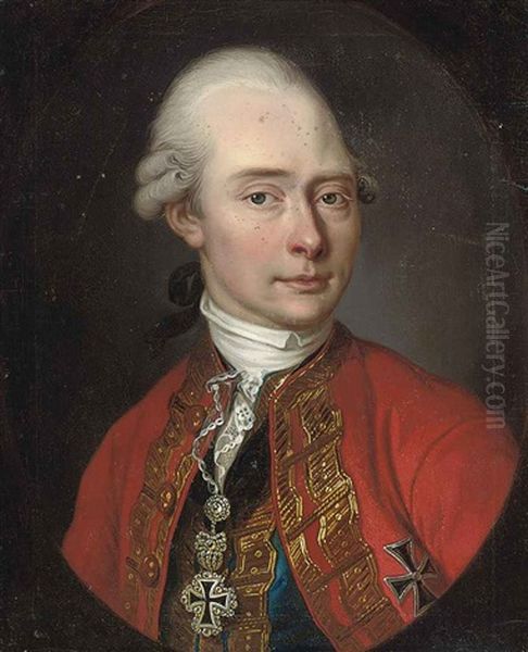 Portrait Of A Gentleman In Red Coat And Blue Waistcoat, Wearing Decorations - view 1