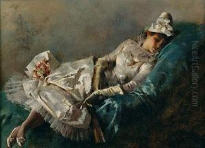 Jeune Elegante A L'eventail by Philippe Jacques Linder
