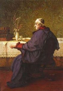 Hoher Geistlicher Beim Studium Alter Folianten by Richard Linderum