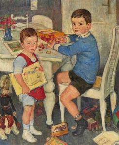 Doppelportrat Zweier Bruder Mit Ihrem Spielzeug by Heinrich Linde-Walther
