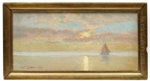 Segelbat I Aftonsol by Emil (Harald Emanuel) Lindgren
