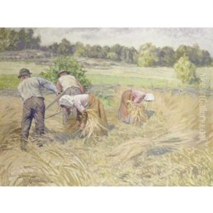 Harvesters In A Landscape by Emil (Harald Emanuel) Lindgren