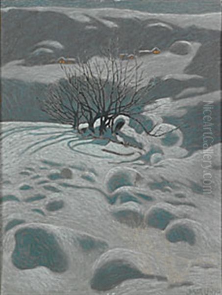 Vinterlandskap Med Stugor by Bror Lindh