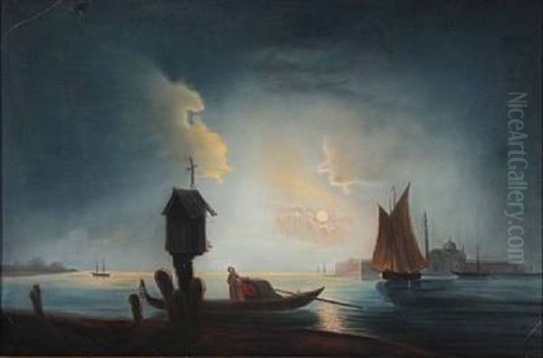 Italian Harbor Scene In The Moonlight - view 1