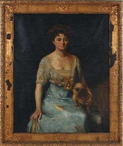 Portrait Of A Lady And Lap Dog (mrs. Hubert Baintou) by Ivan Lindhe