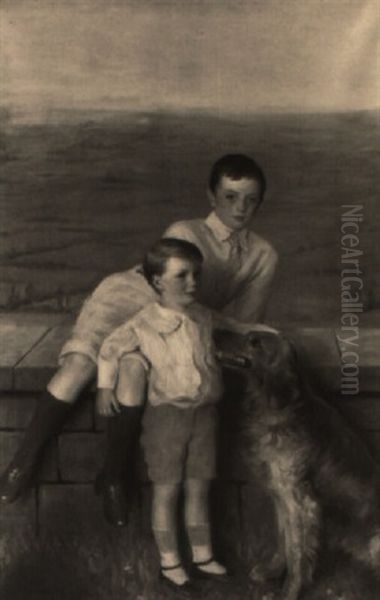 Portrait Of Two Brothers And Their Dog - view 1