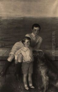 Portrait Of Two Brothers And Their Dog by Ivan Lindhe