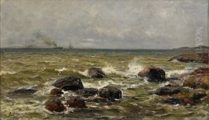 Kustvy Med Segelfartyg I Horisonten by Berndt Adolf Lindholm