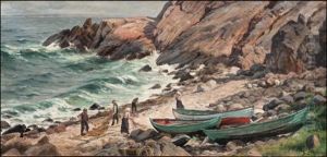 Kalastajat Kuivaavat Verkkojaan by Berndt Adolf Lindholm