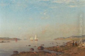 Skaegardsstemning Med Bade Pa Vandet Og Born Pa Stranden