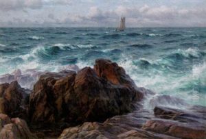 Kustlandskap Med Segelskuta by Berndt Adolf Lindholm