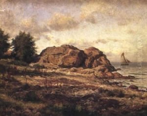 Segelb+t Vid Klippig Kust by Berndt Adolf Lindholm