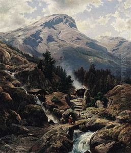 Hochalpenlandschaft Mit Wildbach, Muhle Und Sennhutte