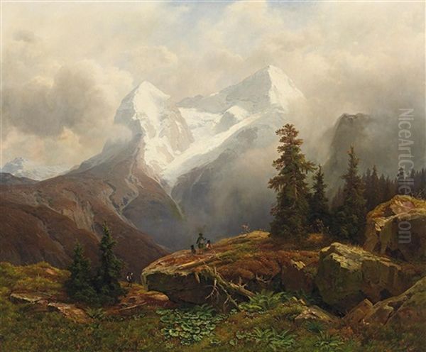 Bergmassiv Mit Wanderern - view 1