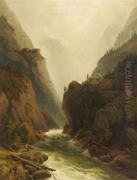 Angler Am Wildwasser Im Gebirge - view 1