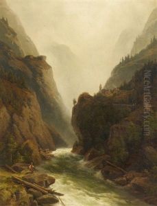 Angler Am Wildwasser Im Gebirge Angler Am Wildwasser Im Gebirge
