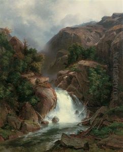 Wasserfall An Der Via Mala by Johann Wilhelm Lindlar