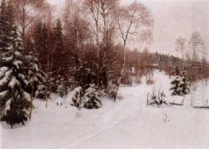 Svenskt Skogslandskap I Vinterskrud by Axel Lindman