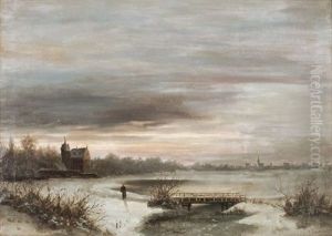 Landschaft Mit Flus Und Stadtsilhouette Landschaft Mit Flus Und Stadtsilhouette