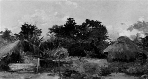 Afrikanische Landschaft Mit Den Hutten Eines Lagers - view 1