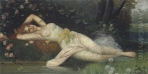 Ruhende Schonheit Von Rosen Umgeben by Johann Lindner