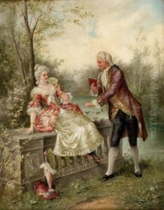 Galantes Paar In Parklandschaft by Karl Lindner