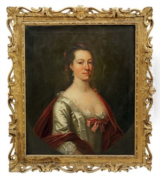 Portrait Of Elizabeth, Wife Of Samuel Cook In A White Silk Dress With A Lace Trim - view 1