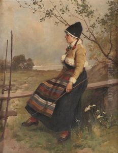 Kvinne I Folkedrakt by Axel Hjalmar Lindqvist