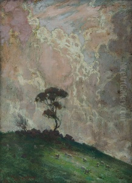 Sheep Grazing On A Hill - view 1