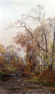 Skogsvag I Hostskrud by Arvid Mauritz Lindstroem