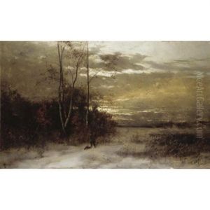 Winter Landscape With Huntsman And Dogs by Arvid Mauritz Lindstroem