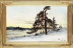 Solnedgang I Vinterlandskap by Arvid Mauritz Lindstroem