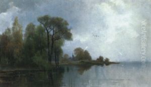 H"stlandskap Med Tr,d Vid Vatten by Arvid Mauritz Lindstroem