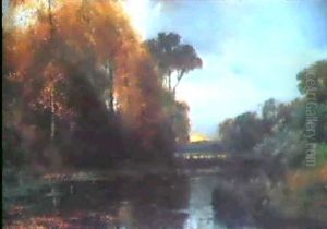 Herbstliche Flusslandschaft Inabenddammerung by Arvid Mauritz Lindstroem