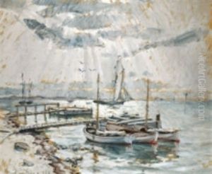 Solen Bryter Genom Molnen - Strandbild Fran Mariehamn, Aland by Rikard Lindstroem