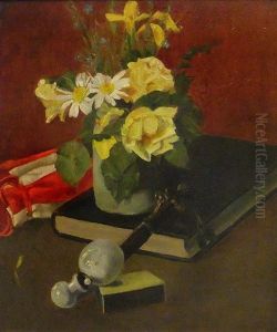Stillleben Mit Blumenstrauss, Buch Und Tabakpfeife by Carl August Liner
