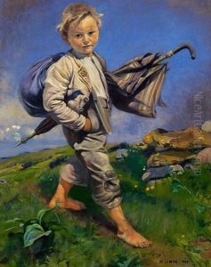 Appenzeller Sennenbub Mit Schirm Und Bundel by Carl August Liner